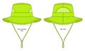 Lime Bucket Hat With Mesh At Side Template On White Background.Front and Back View. Royalty Free Stock Photo