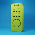 Green Remote control icon isolated on blue background. Minimalism concept. 3D render illustration Royalty Free Stock Photo