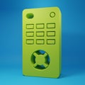 Green Remote control icon isolated on blue background. Minimalism concept. 3D render illustration Royalty Free Stock Photo