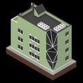 Green residential building in a small isolated platform. Raster 3d illustration of a perspective view. 3d rendering.