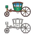 Green retro buggy or king horse chariot, carriage