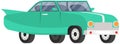 Green Retro Car For Driving On Road. Transport For Traveling And City Trips, Vehicle Sedan Side View