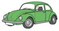 Green beetle line art retro car