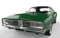 Green retro muscle car - extreme closeup shot Royalty Free Stock Photo