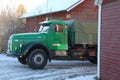 Retro Volvo truck from 1972 on snowy roads