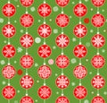 Green retro xmas wrapper with red baubles