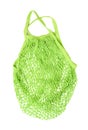 Green reusable string bag woven from thread isolated on white background