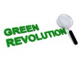 Green revolution with magnifying glass on white