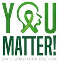 Green Ribbon Forming a Head for World Mental Health Day, Vector Illustration Royalty Free Stock Photo