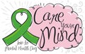 Green Ribbon and Speech Bubble promoting Mental Health Day, Vector Illustration