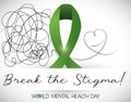 Green Ribbon and Untangled Doodles for World Mental Health Day, Vector Illustration Royalty Free Stock Photo
