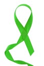 Green ribbon on white background. Medical concept - mitochondrial diseases and kidney cancer concept
