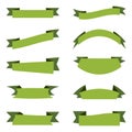 Green ribbons banners set on white background
