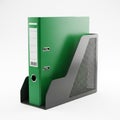 Green Ring Binder in a Dark Gray Magazine Holder on a White Background folder document Royalty Free Stock Photo