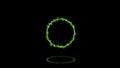 Green ring on a black background. 3d image of abstract energy circle. Abstract neon background and luminous swirling. Glowing Royalty Free Stock Photo