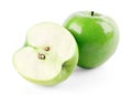 Green ripe apple and half Royalty Free Stock Photo