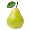 Green ripe pear with a leaf