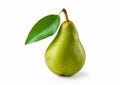 Green ripe pear with leaf on white background.Macro.AI Generative Royalty Free Stock Photo