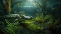 Green River Serenity Captured: Crocodile and Fish Coexist Underwater