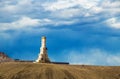 2021_05_23_Green River Utah USA - Strange I-70 roadside art installation in dessert-badlands called Ratio - A Pile of Big Blocks, Royalty Free Stock Photo