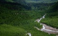 Green river valley canyon wide summer panorama North Caucasus