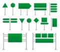 Green road sign. Board directional signs, metal highway and street boards. City traffic blank banners, way direction