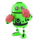 Green robot with blue boxing gloves. Isolated. Contains clipping path Royalty Free Stock Photo