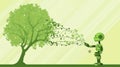 Green robot nurturing tree in digital illustration Royalty Free Stock Photo