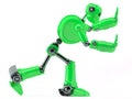 Green robot pushing an invisible object