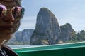 Green rock mountains, island view from sea in Krabi