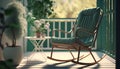 Green rocking chair on the balcony. 3d render. Vintage style. Royalty Free Stock Photo