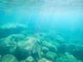 Green rocks underwater in Alghero shore Royalty Free Stock Photo