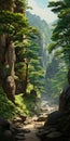 Green And Rocky Scenery An Anime Art Masterpiece
