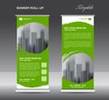 Green Roll up banner template vector, flyer, advertisement