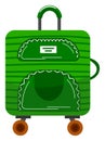 Green rolling suitcase, ready for travel and adventure with secure handles. Travel luggage prepared for journey, vibrant