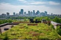 green rooftops with view of the city skyline