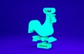 Green Rooster weather vane icon isolated on blue background. Weathercock sign. Windvane rooster. Minimalism concept. 3d Royalty Free Stock Photo