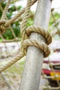 Green rope on iron pole Royalty Free Stock Photo