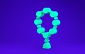 Green Rosary beads religion icon isolated on blue background. 3d illustration 3D render