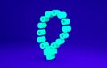 Green Rosary beads religion icon isolated on blue background. Minimalism concept. 3d illustration 3D render