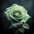 Sage Green Rose With Water Droplets - Uhd Image In Pastel Gothic Style