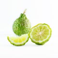 Green rough peel bergamot fruit or kaffir lime isolated on white Royalty Free Stock Photo