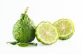 Green rough peel bergamot fruit or kaffir lime isolated on white Royalty Free Stock Photo