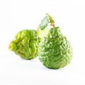 Green rough peel bergamot fruit or kaffir lime isolated on white Royalty Free Stock Photo