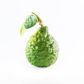 Green rough peel bergamot fruit or kaffir lime isolated on white