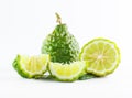 Green rough peel bergamot fruit or kaffir lime isolated on white Royalty Free Stock Photo