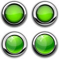 Green round buttons with chrome borders. Royalty Free Stock Photo