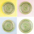 Green round ceramic plate with spiral pattern
