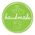 HANDMADE WITH LOVE label or stamp with hearts