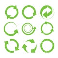 Green round recycle sings set. Vector illustration Royalty Free Stock Photo